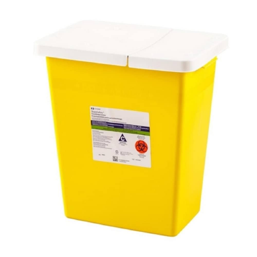 CONTAINER,SHARPS,CHEMOTHERAPY,7 GALLON,HINGED LID,YELLOW,WHITE LID