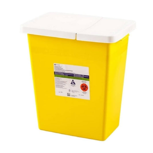 CONTAINER,SHARPS,CHEMOTHERAPY,7 GALLON,HINGED LID,YELLOW,WHITE LID